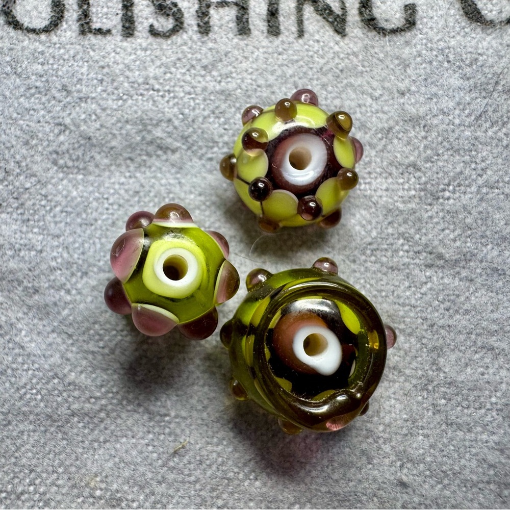 Hand Crafted Pink and Green Spherical  Beads